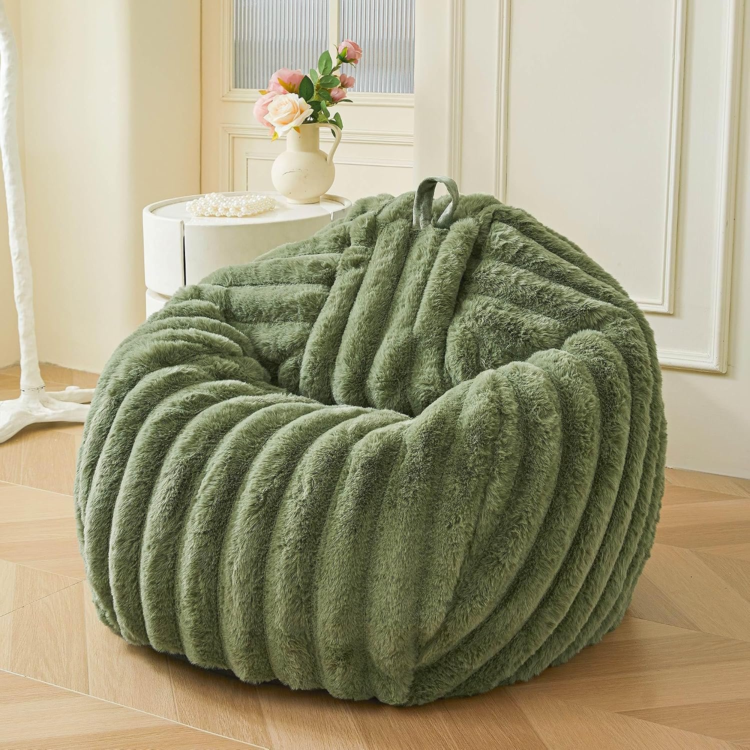 MEGO Kids Fluffy Faux Rabbit Fur Bean Bag Cover, No Filler, Sage Green
