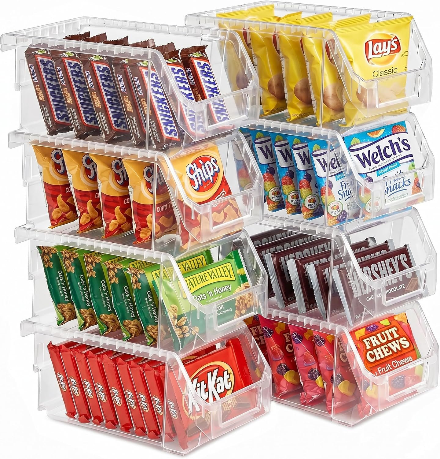 Sorbus Clear Stackable Storage Bins 8 Pack – Open Front Plastic Stackable Pantry Organizer Bins for Pantry Snack Organizer, Closet, Garage & Office, 5.5″W x 11″D x 5″H