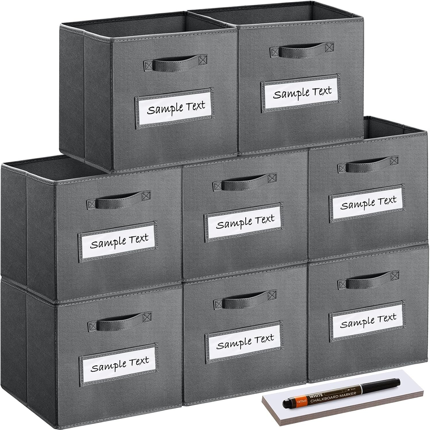 13x13x13 storage cube bins(Set of 8) Fabric storage cubes with 8 Labels Window Cards & a Pen, storage cubes 13×13, Collapsible 13 inch cube storage bins, Cubby Organizer Boxes, Gray