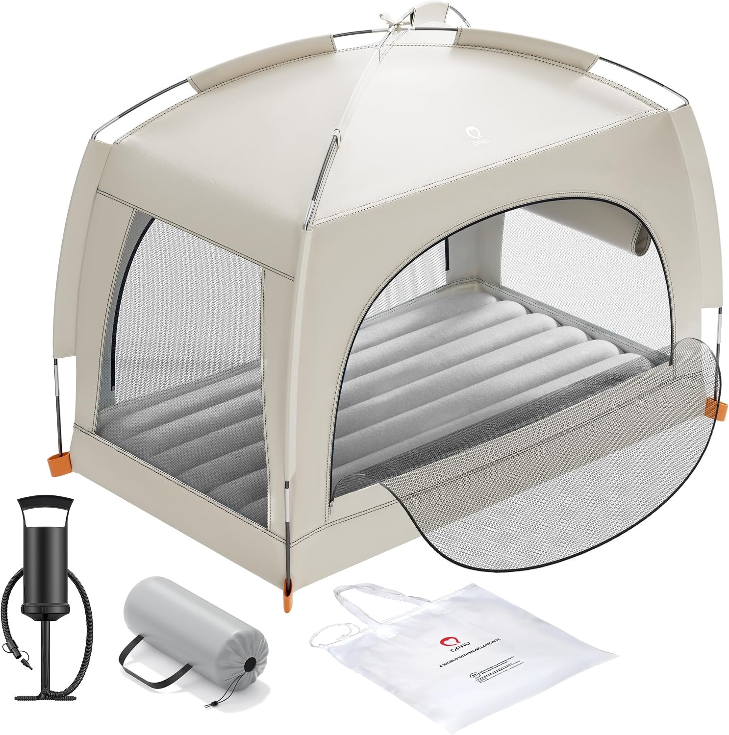 QPAU Inflatable Kids Air Mattress with Tent, Portable Design, Ages 3+