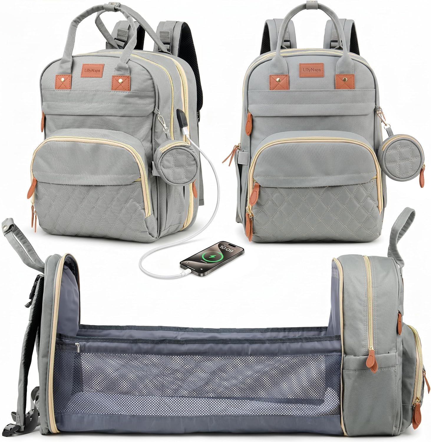 Diaper Bag Backpack with Changing Station | 600D Oxford Waterproof Baby Bag for Mom & Dad | Large Baby Diaper Bag Boy Girl | 16 Pockets, USB Charging Port, Foldable Pad