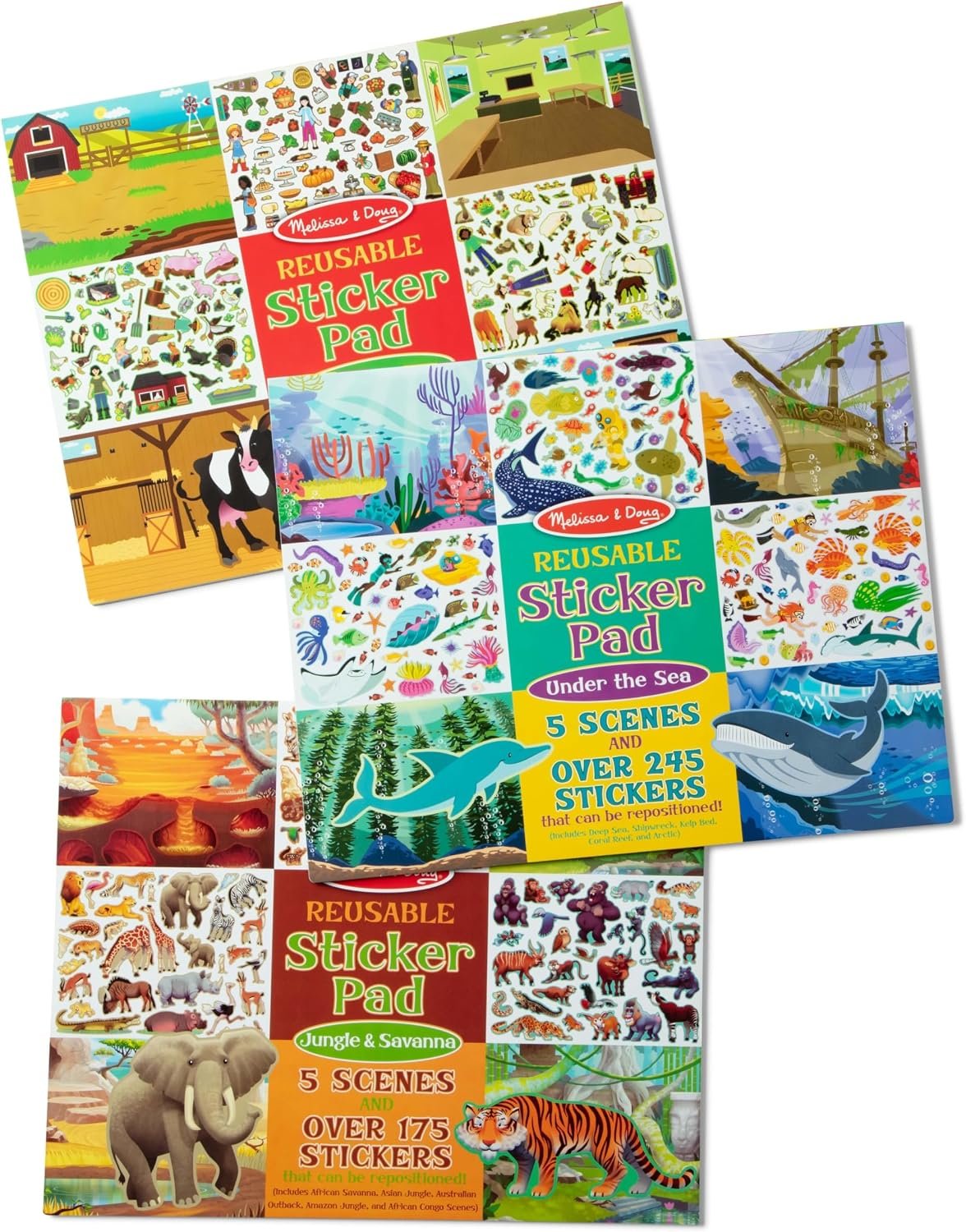 Melissa & Doug Reusable Sticker Pad Bundle – Jungle, Farm & Under The Sea