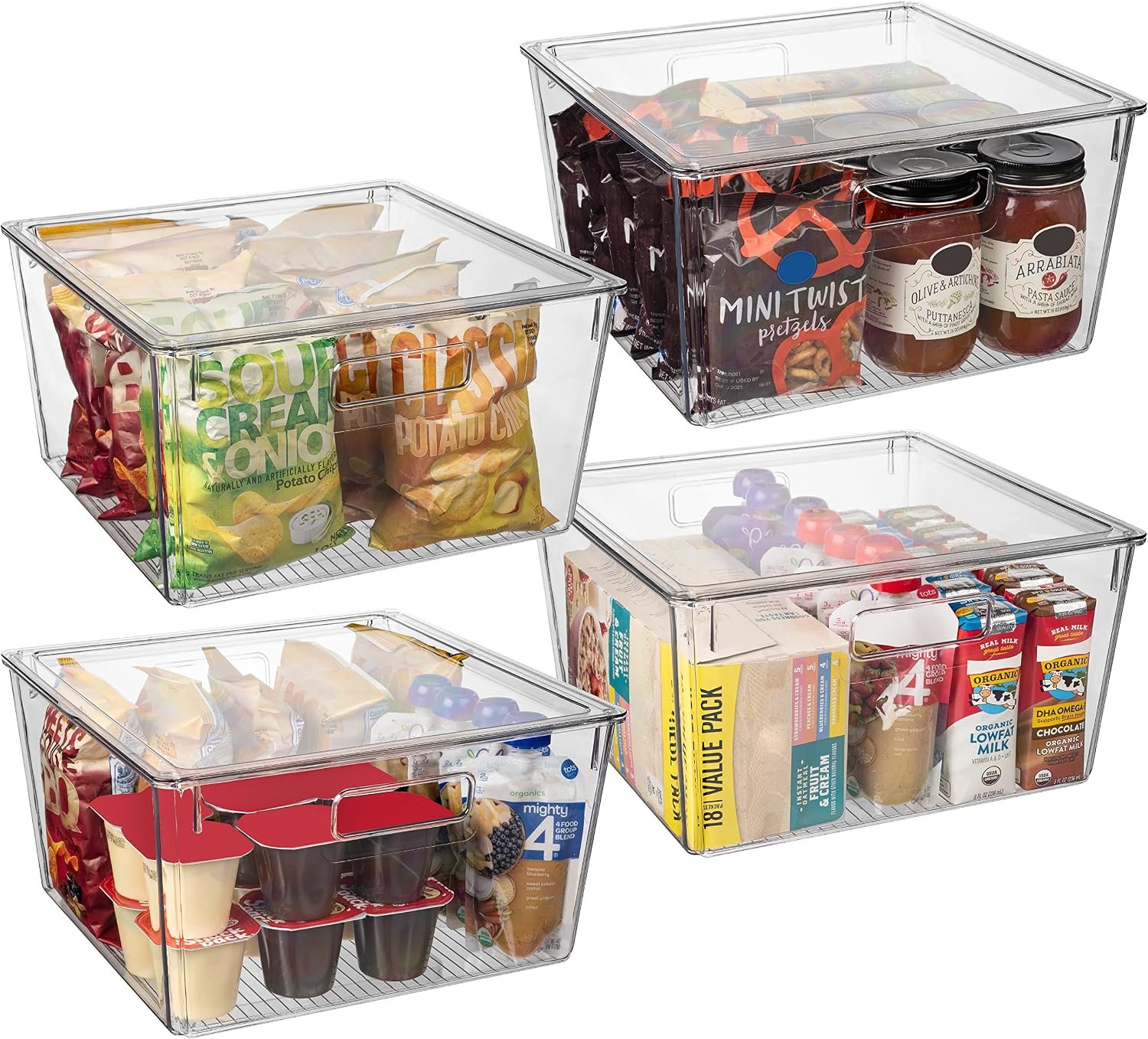 ClearSpace Plastic Storage Bins with Lids, Pantry Organizer, XL, 4 Pack