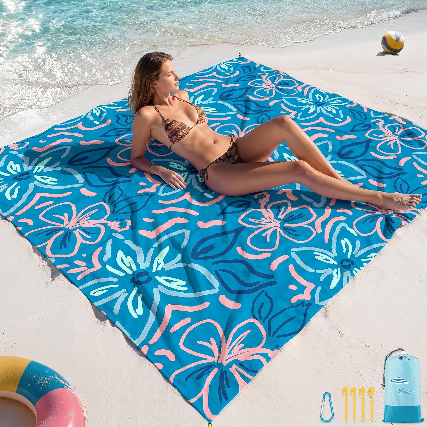 Beach Blanket Sandproof Waterproof Oversized 78″x81″/10’x9′ Compact mat