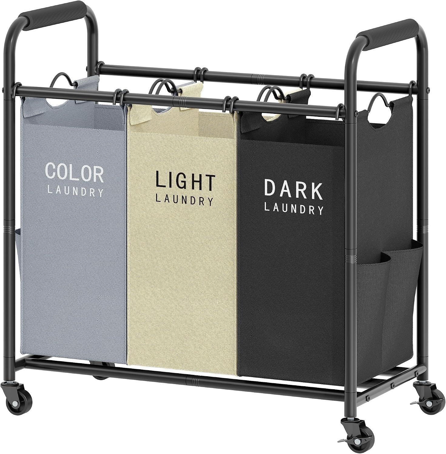 Tajsoon 3 Bag Laundry Sorter Cart, Laundry Hamper 3 Section, 3 Colors