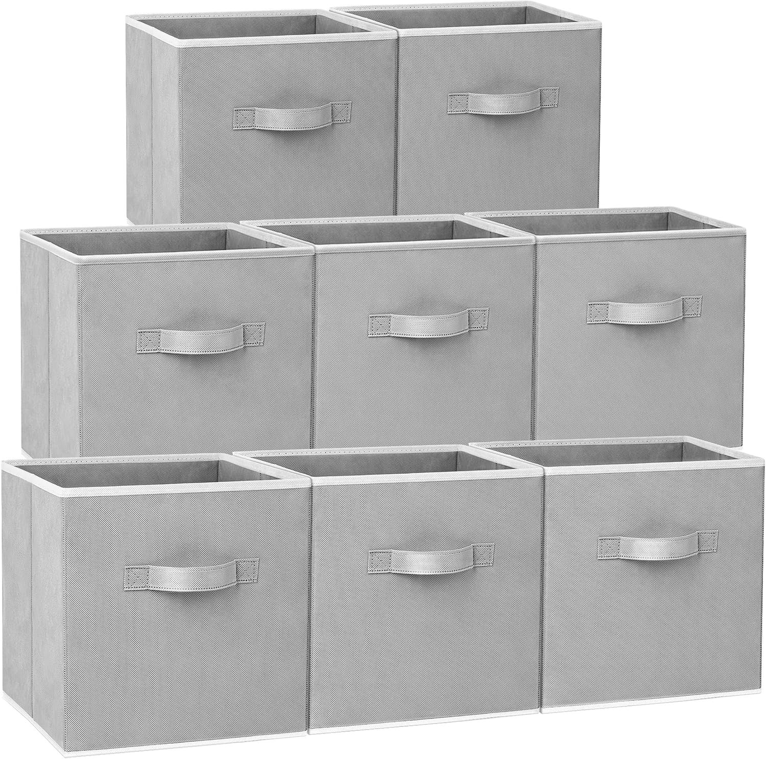 Criusia Large Storage Cubes – 13 Inch Heavy Duty Fabric Storage Bins for Shelves Closet, Cube Organizer – 8 Pack Collapsible Cube Storage Bins Baskets for Organizing Clothes Blankets Toys (Grey)