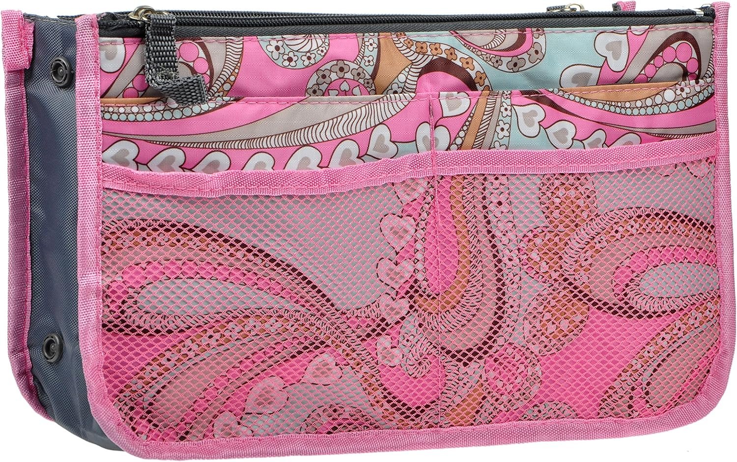 Vercord Purse Organizer Insert for Handbags Bag Organizers Inside Tote Pocketbook Women Nurse Nylon 13 Pockets Pink Flowers Small