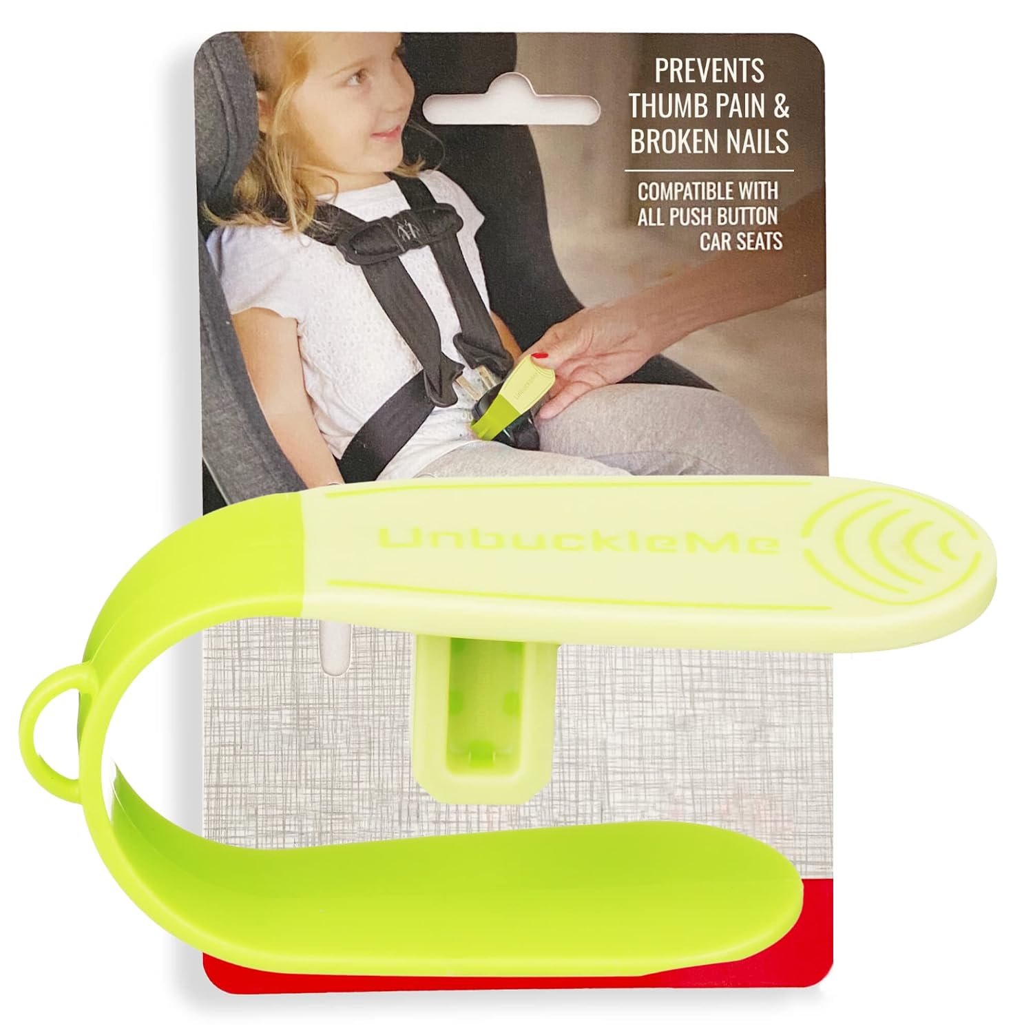 UnbuckleMe Car Seat Buckle Release Tool – Easy Opener Aid for Arthritis, Long Nails, Older Kids – Button Pusher for Infant, Toddler, Convertible 5 pt Harness car Seats – As Seen on Shark Tank (Lime)