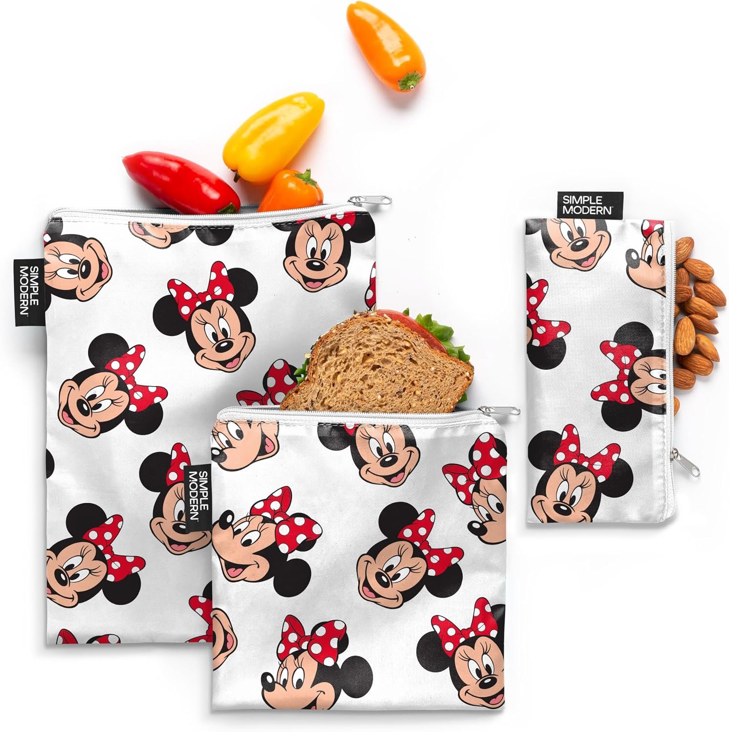 Simple Modern Reusable Snack & Sandwich Bags | 3 Pack | Disney Minnie Mouse