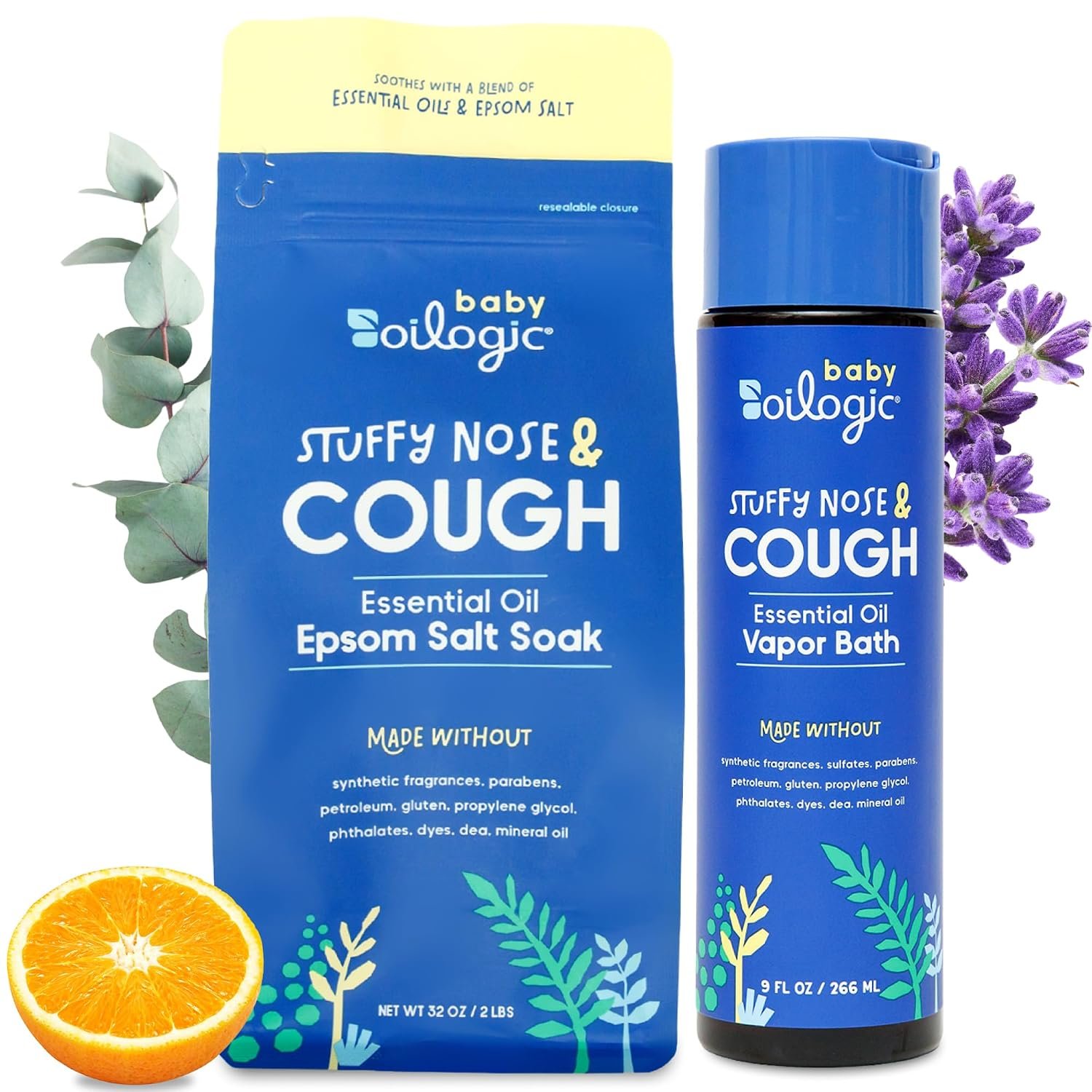 Oilogic Stuffy Nose & Cough, Essential Oil Vapor Bath & Epsom Salt Soak